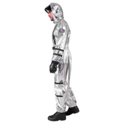 Astronautin hopeinen Metallic miesten naamiaisasu