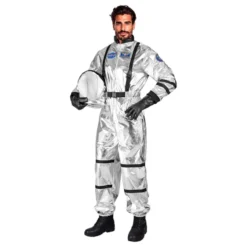 Astronautin hopeinen Metallic miesten naamiaisasu