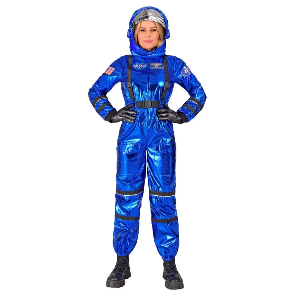 Astronautin sininen Metallic-naamiaisasu naisille