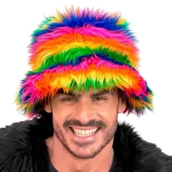 Fluffy Rainbow Bucket Hat