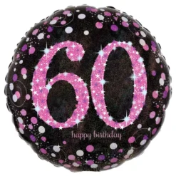 Folioilmapallo 60 Happy Birthday Vaaleanpunainen Sparkling