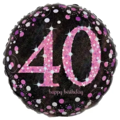 Folioilmapallo 40 Happy Birthday Vaaleanpunainen Sparkling