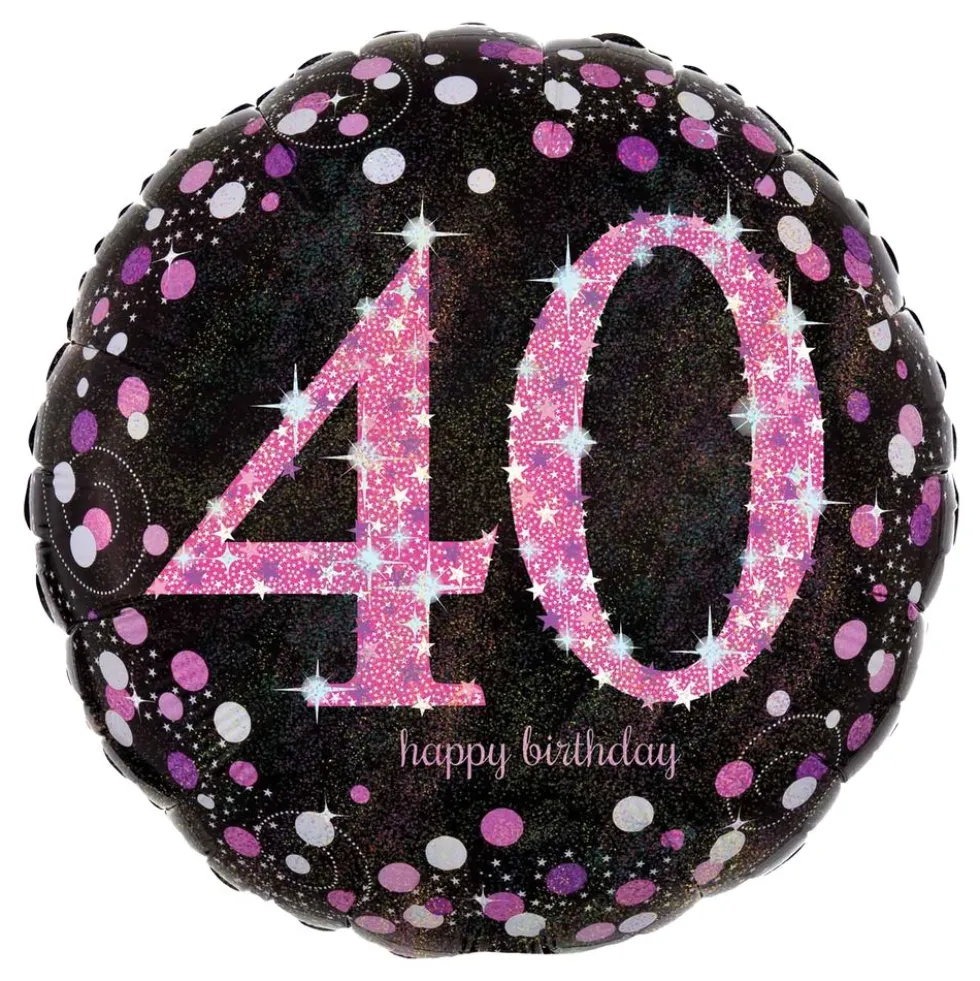 Folioilmapallo 40 Happy Birthday Vaaleanpunainen Sparkling
