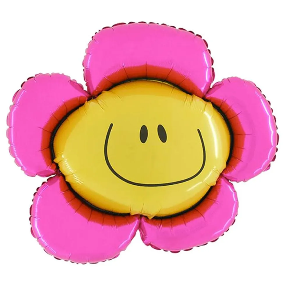 Folioilmapallo Kukka Smiley Vaaleanpunainen
