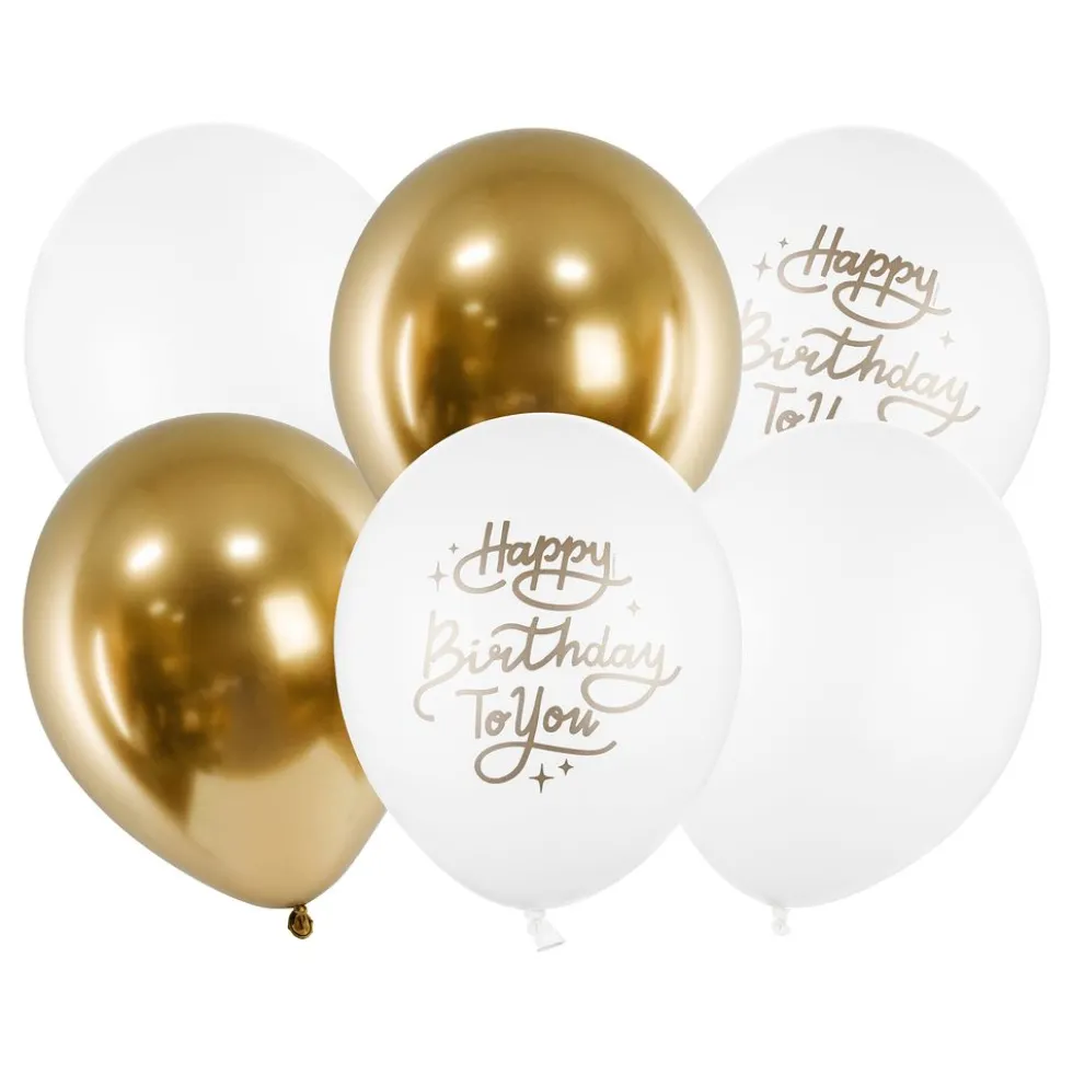 Ilmapallot Happy Birthday Kulta/Valkoinen