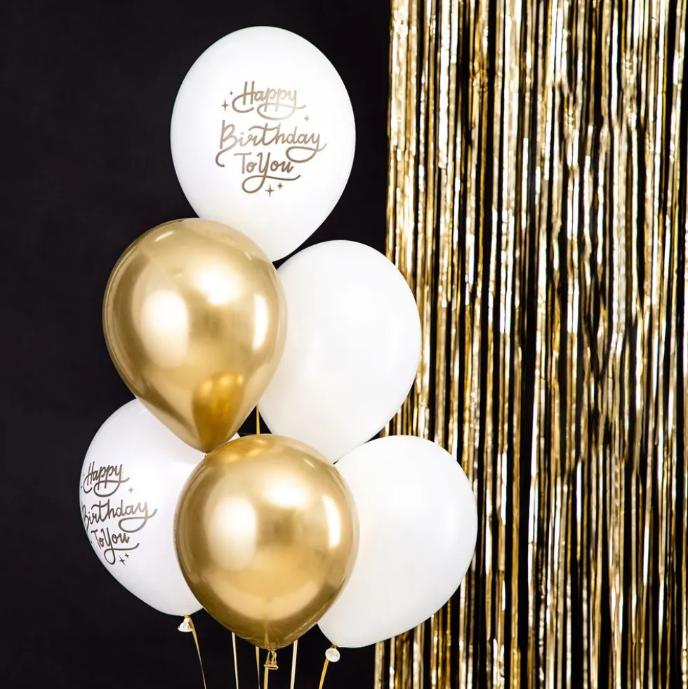 Ilmapallot Happy Birthday Kulta/Valkoinen
