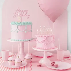 Kakkukoriste Happy Birthday Vaaleanpunainen