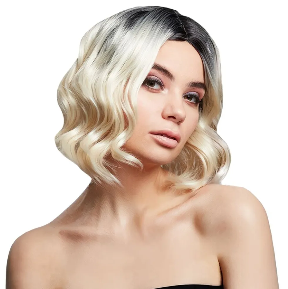 Kourtney Blond Lyhyt Kaksisävyinen Peruukki Kiharoilla