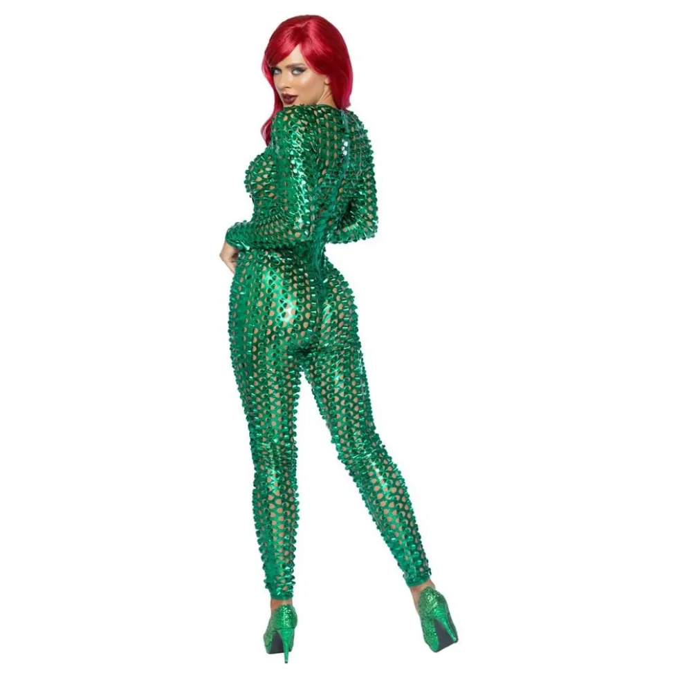Laser Cut Catsuit Vihreä Metallic Deluxe