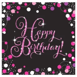 Lautasliinat Happy Birthday Musta/Vaaleanpunainen Kimalle