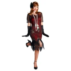 1920-luvun Gatsby Mekko Punainen Naamiaisasu Deluxe