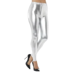 80-luvun Metallic Disco Leggingsit Hopeiset