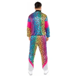 80-luvun Verryttelypuku Neon Leopard Naamiaisasu