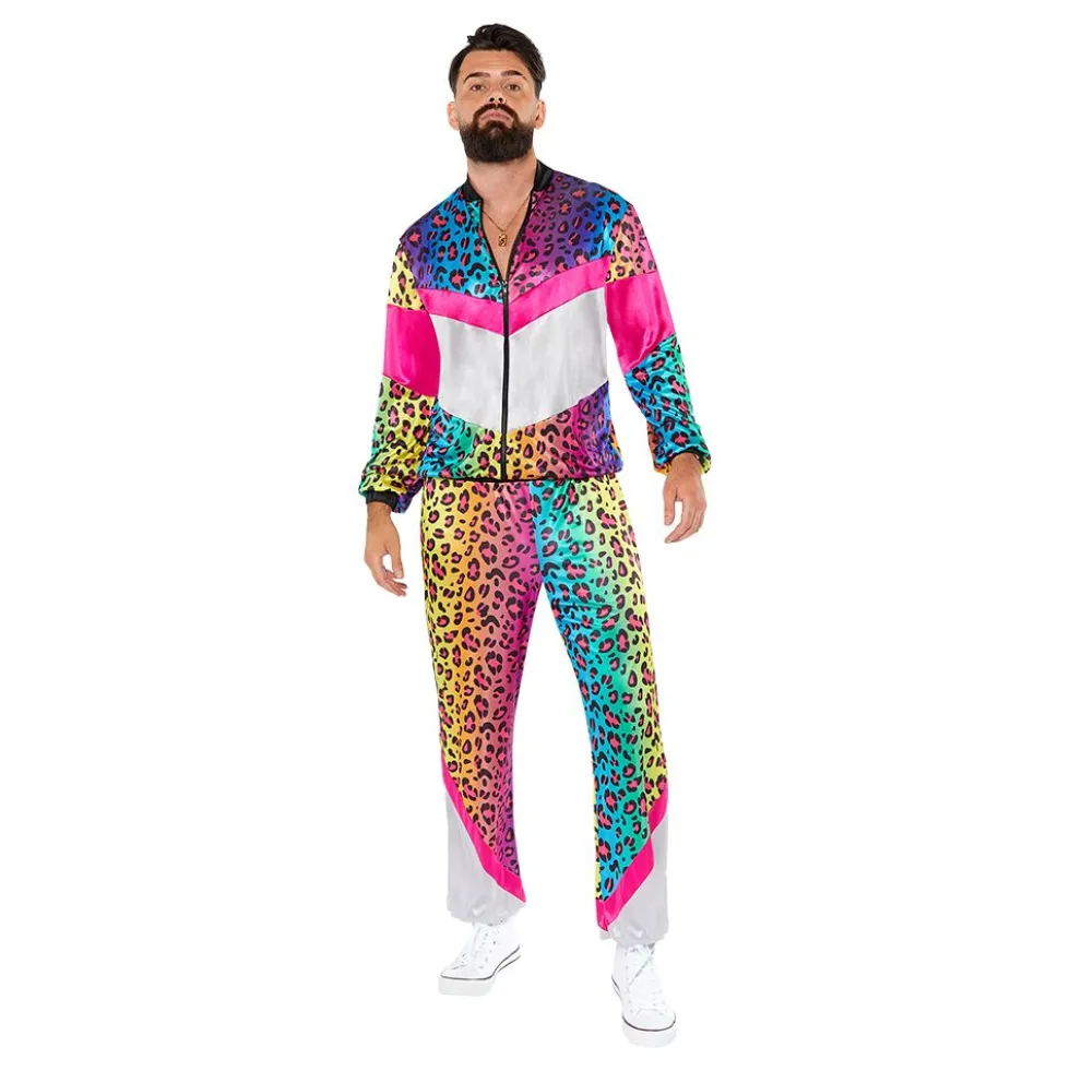 80-luvun Verryttelypuku Neon Leopard Naamiaisasu
