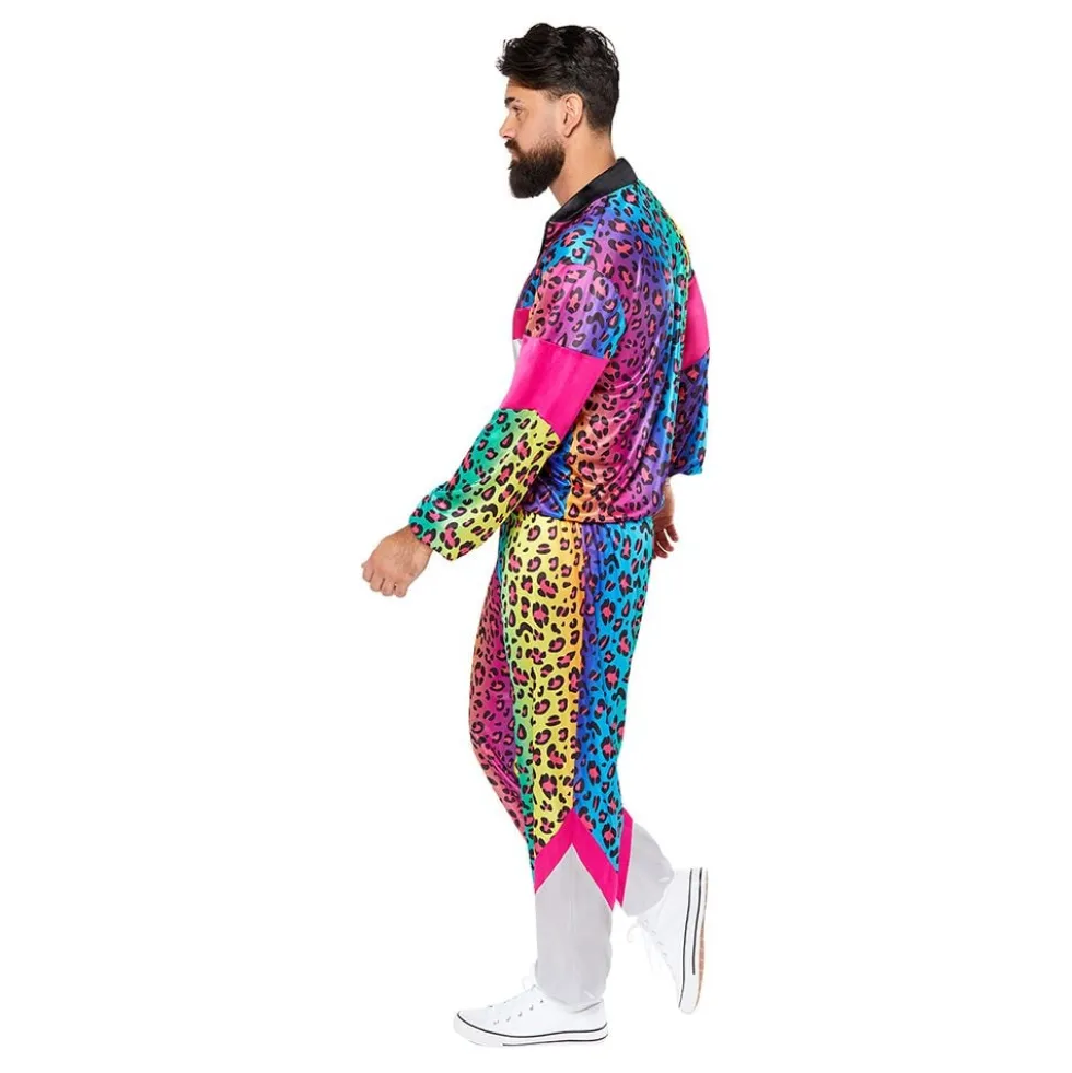 80-luvun Verryttelypuku Neon Leopard Naamiaisasu