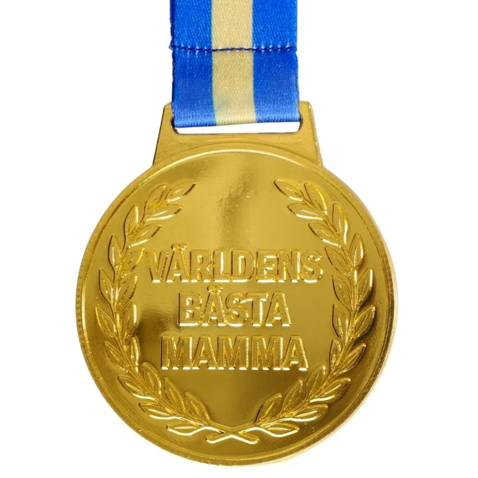 Maailman Parhaan Äidin Kultamitali Sinikeltaisella Nauhalla