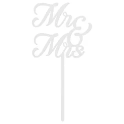 Mr & Mrs -kakkukoriste valkoista akryylia