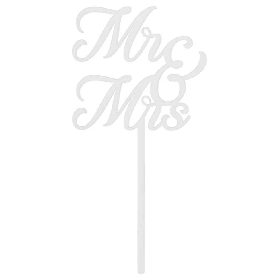 Mr & Mrs -kakkukoriste valkoista akryylia