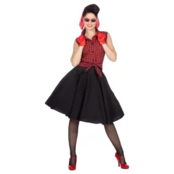 Musta/Punainen Rockabilly Mekko Naamiaisasu