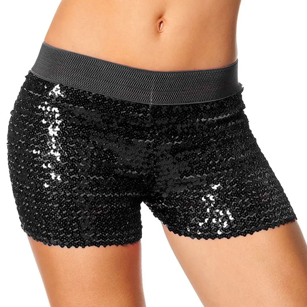 Mustat paljettihotpantsit
