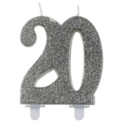 Numerokynttilä 20 Hopeaglitter