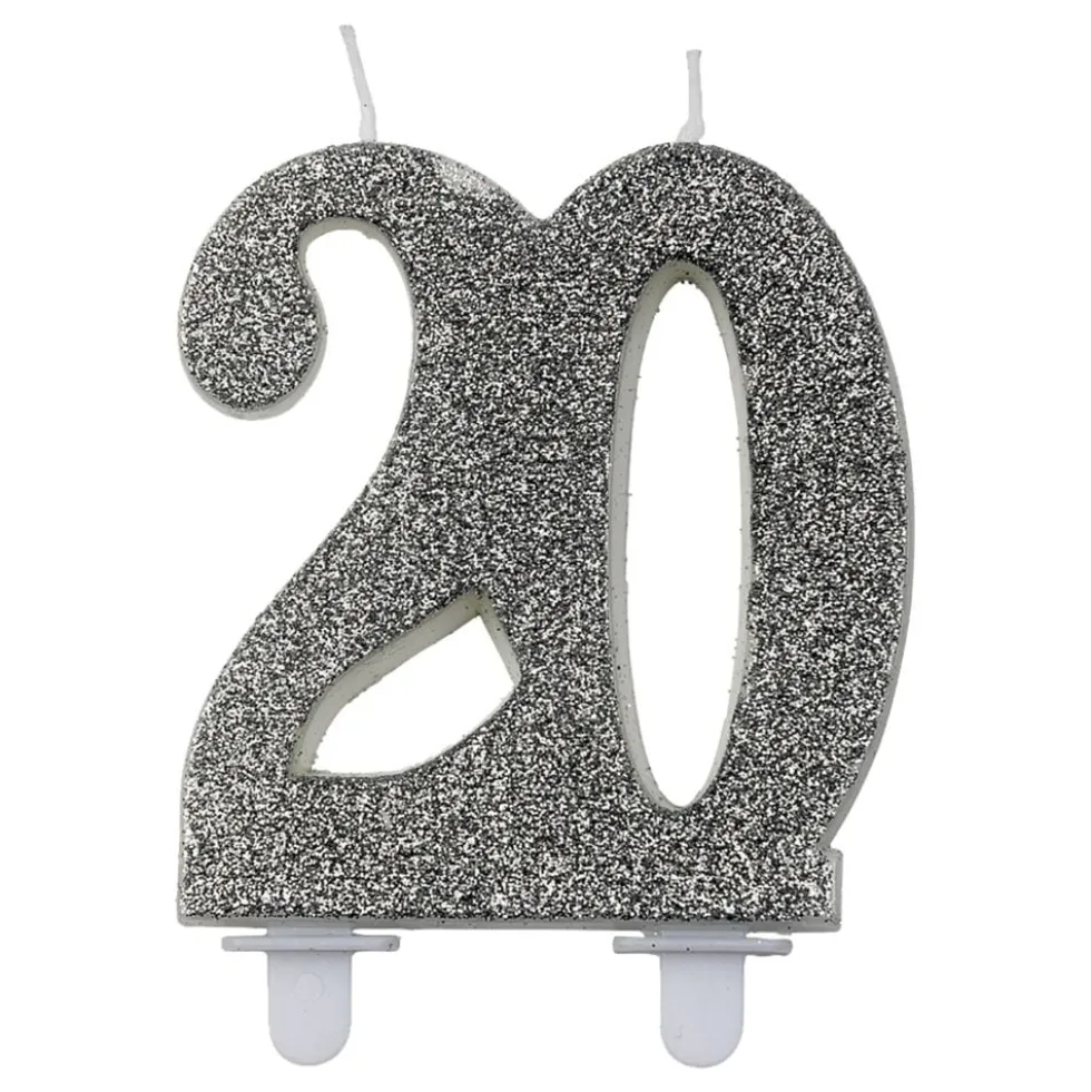 Numerokynttilä 20 Hopeaglitter