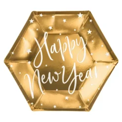 Pahvilautaset Happy New Year Kulta Kuusikulmio Celebrate