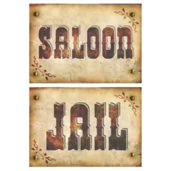 Pahviset Saloon- ja Jail-kyltit
