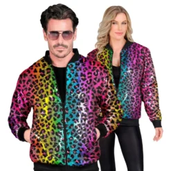 Paljettibombertakki Rainbow Leopard