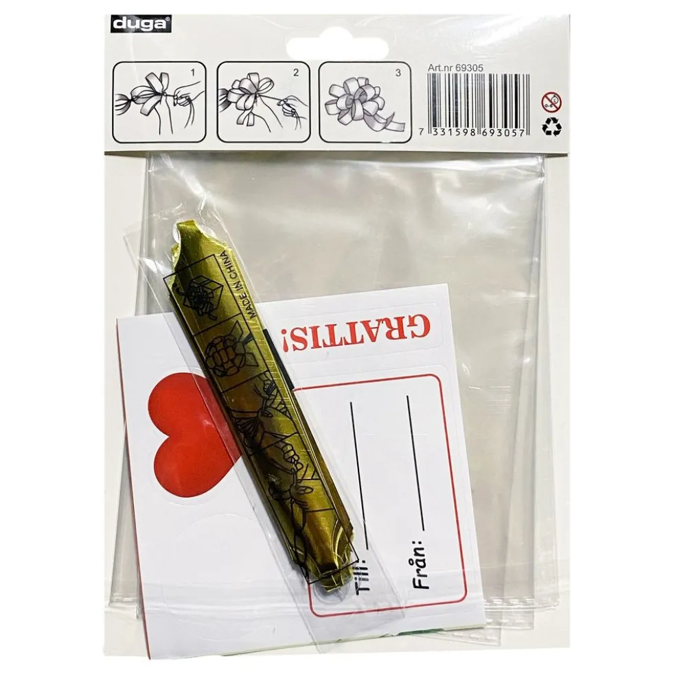 Sellofaanipussi Rusetilla ja Tarroilla