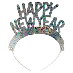 Tiara Happy New Year Holografinen Hopea