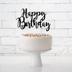 Täytekakkukoriste Happy Birthday Musta