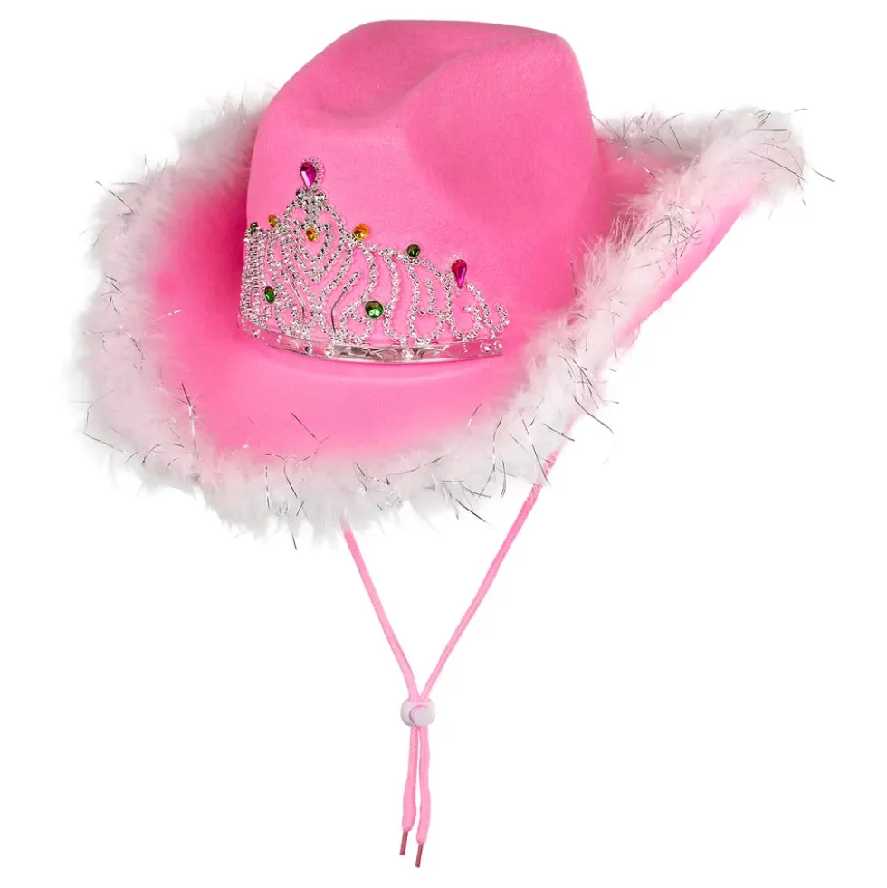 Vaaleanpunainen Cowboyhattu Höyhenreunuksella
