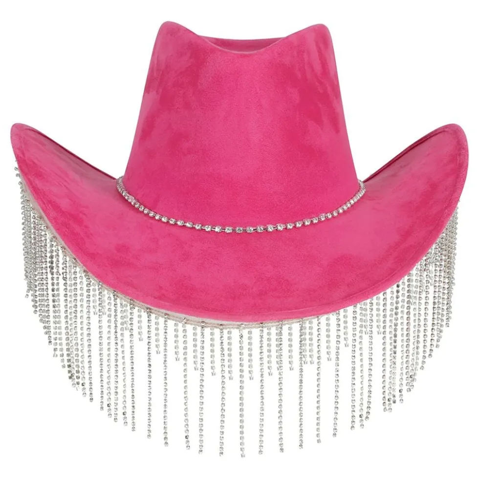 Vaaleanpunainen Cowboy-hattu Strassikoristeilla