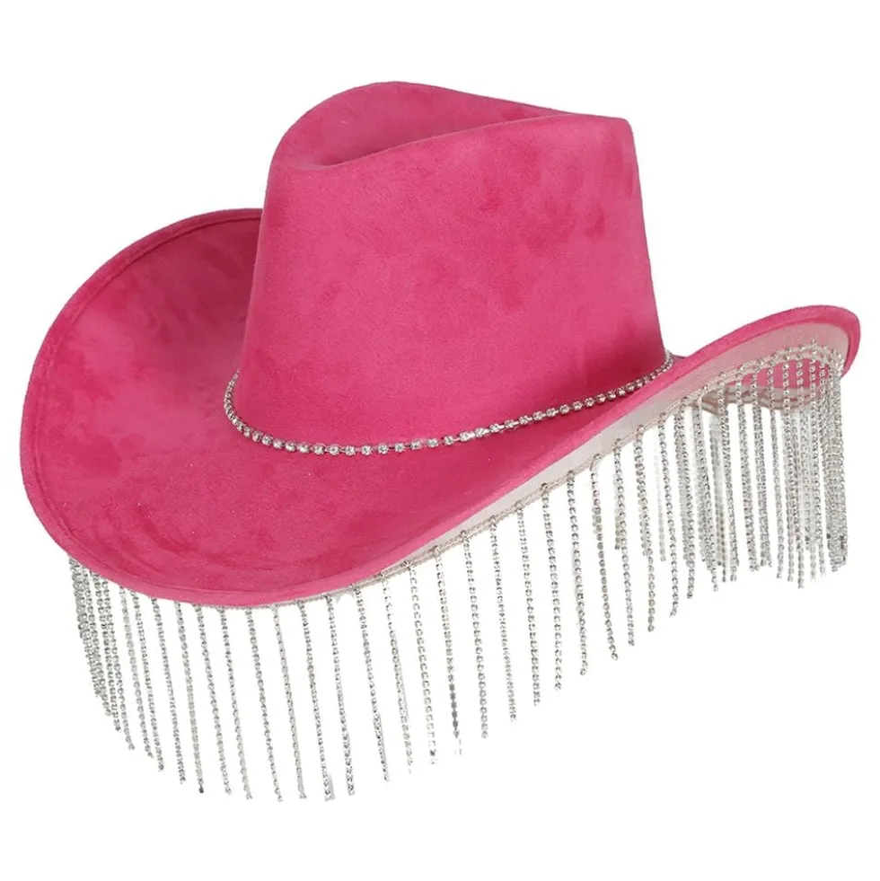 Vaaleanpunainen Cowboy-hattu Strassikoristeilla