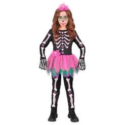 Vaaleanpunainen-musta skelettimekko Lasten Naamiaisasu