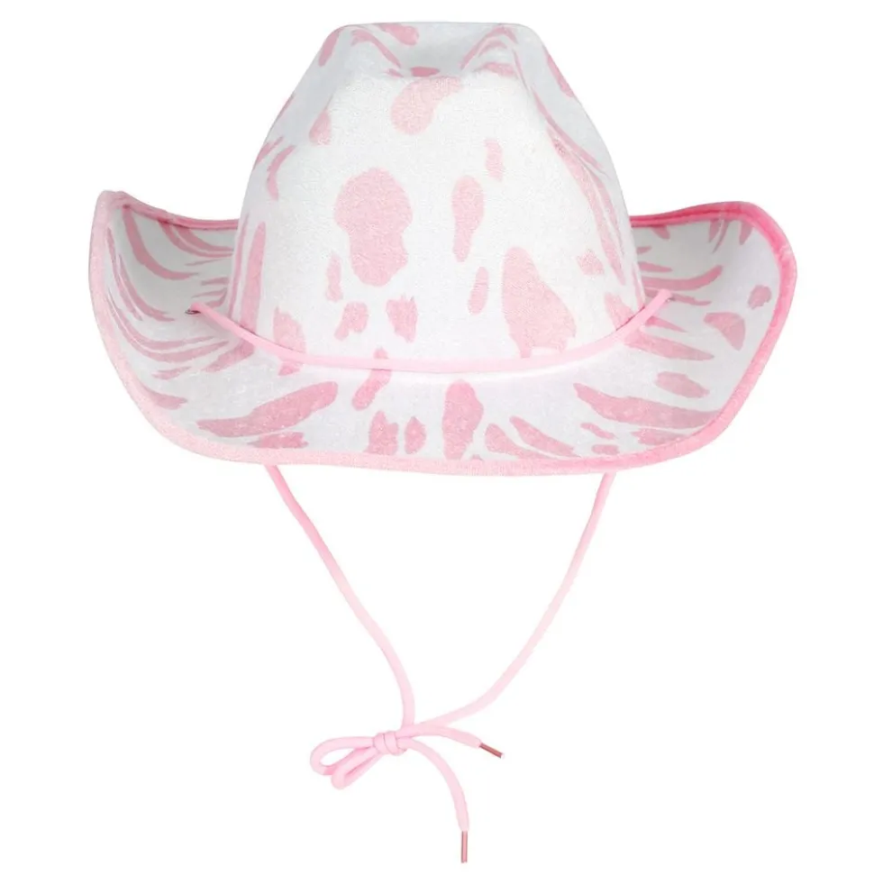 Vaaleanpunavalkoinen Lehmänkuvioinen Cowboyhattu
