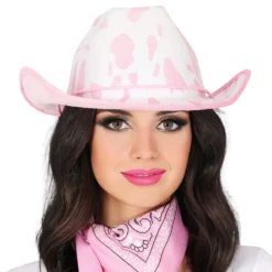 Vaaleanpunavalkoinen Lehmänkuvioinen Cowboyhattu